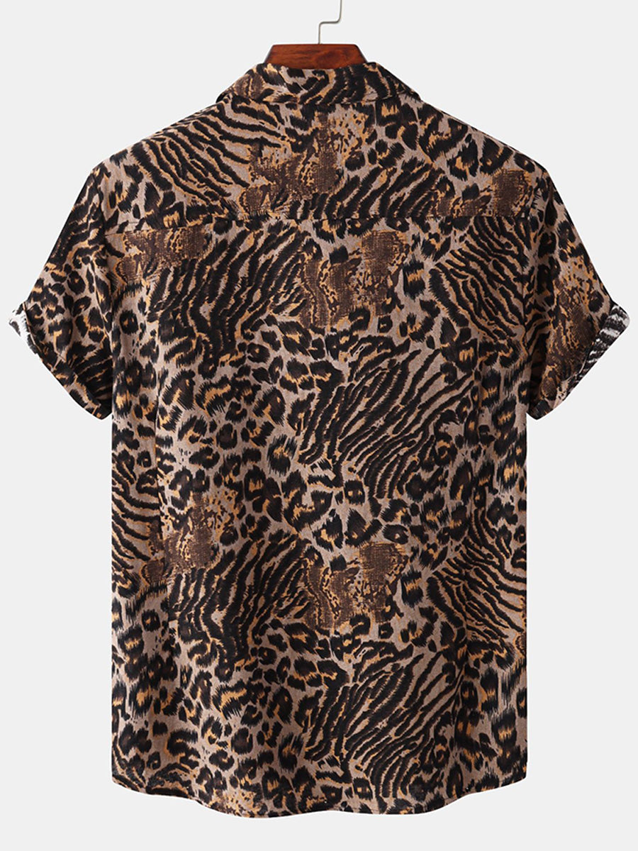 Men's Leopard print short sleeve shirt