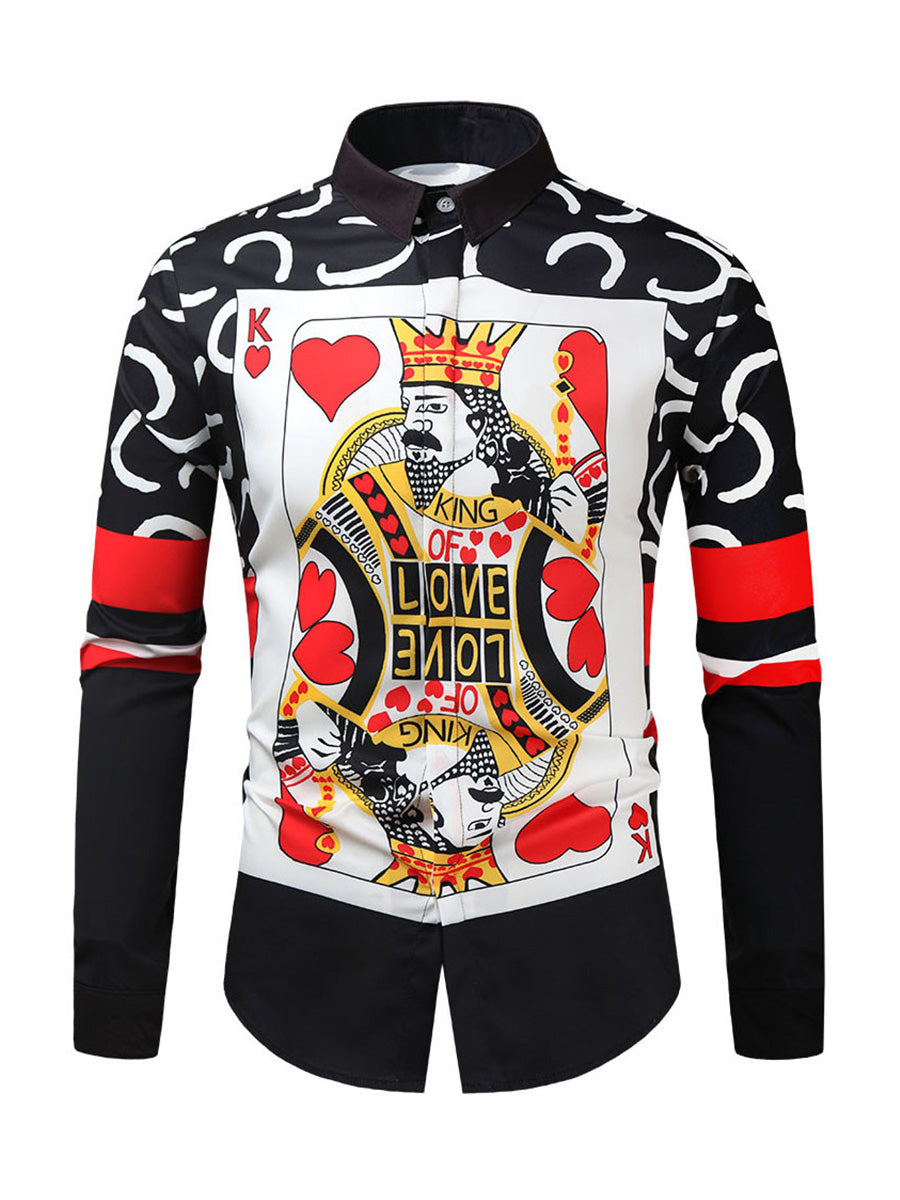 Men's Heart King Print Long Sleeve Shirt